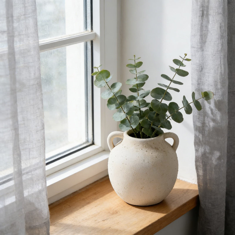 Vase en céramique avec poignées, vase en terre cuite de 5,8 pouces pour décor de maison de campagne Boho, vase décoratif rustique pour le salon, la table et la maison