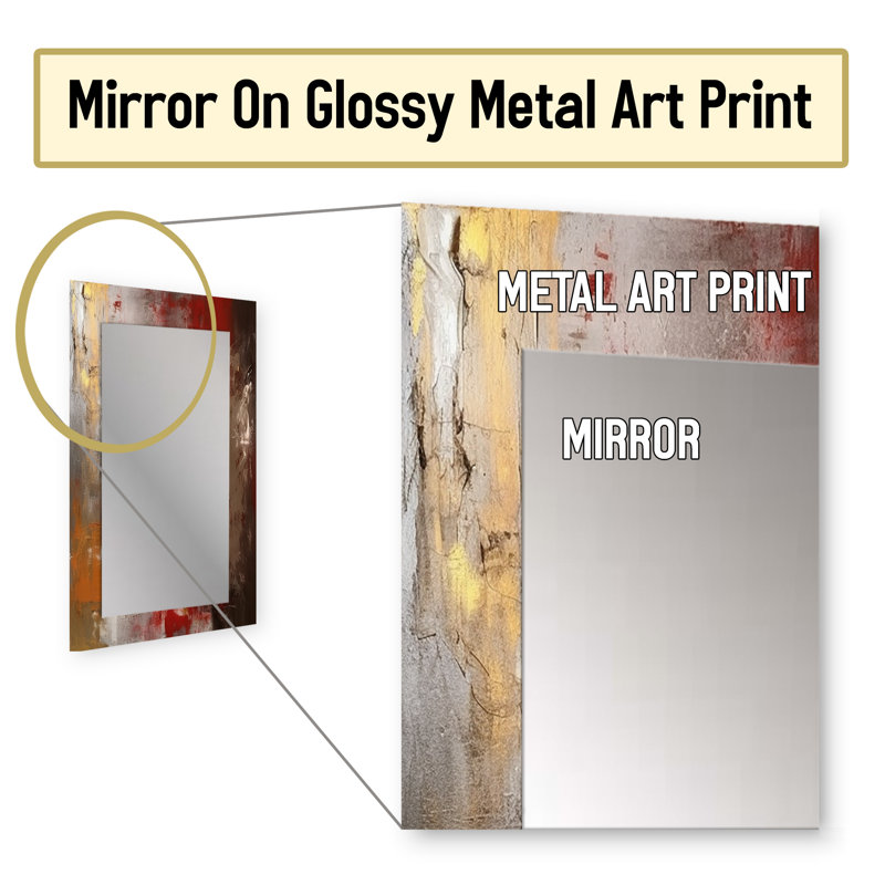 Ancient Italian Revelations In Gold And Red I - Abstract Painting Decorative Mirror, Gold Wall Mirror, Printed Metal Art