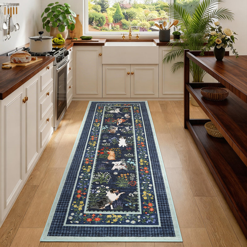 Tapis lavable à la machine Whimsical, Bleu, 2 x 6 pi