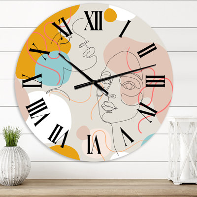 Minimaliste, une ligne, portrait d'un visage féminin II - horloge murale moderne