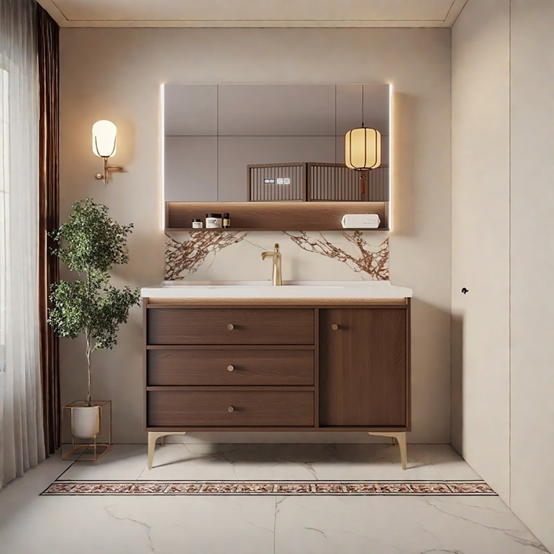 Meuble-lavabo sur pied 39,76 po en aluminium brun avec armoire à miroir, 39.76" W