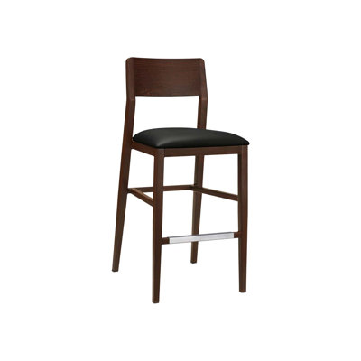Tabouret de bar en aluminium avec siège en vinyle noir au fini imitation bois, utilisation intérieure seulement
