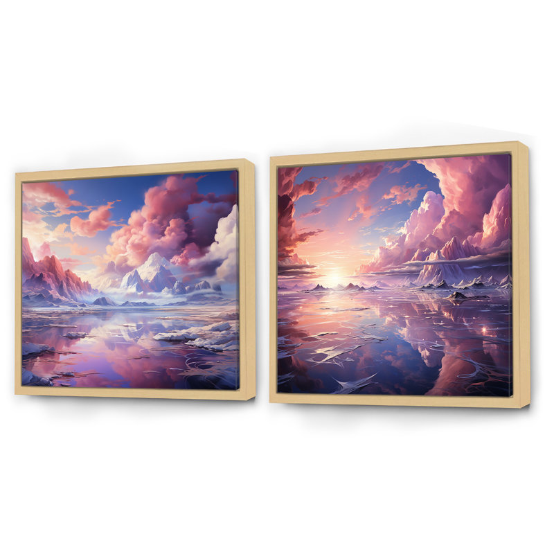 Kawaii Landscape Clouds III - ensemble de 2 nuages carrés, Cadre flottant brun, H 30 po x l 61 po