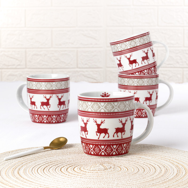 Waterside 4 Pack of Nordic Reindeer Dream Porcelain Mugs