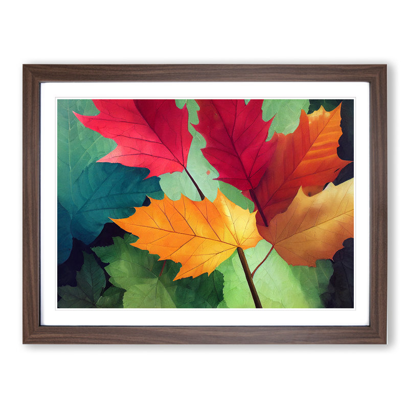 Contoured Autumn Leaf - Framed Print, 25cm H x 34cm W x 2cm D, Walnut