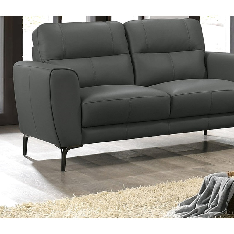 Comfortable 2pc In Anthracite Gray Leather: Contemporary With Horizontal Seats And Back Cushions Full Leather Tufting Legs For Living Area