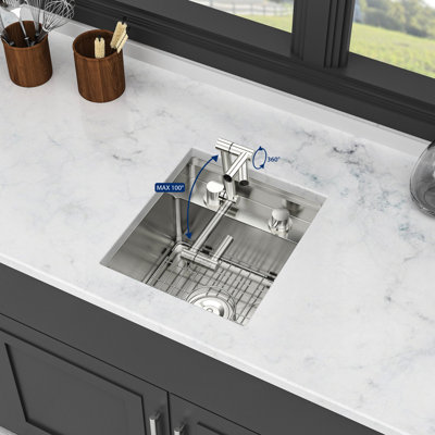 15" Undermount Sink With 360 Rotating Folding Faucet, 16 Gauge T304 Stainless Steel, Invisible Design For Versatile Kitchen Work, X - Shaped Water Guide, Coating To Avoid , Pad A Quiet Kitchen,