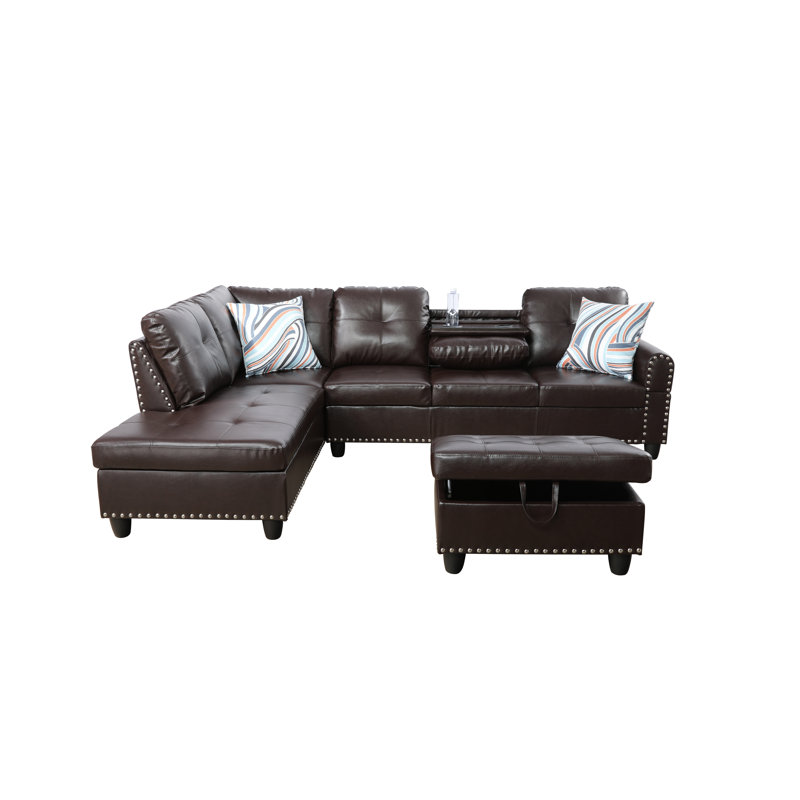 Faux Leather L-Shaped Sectional Left Hand Facing, Old fashioned Brown