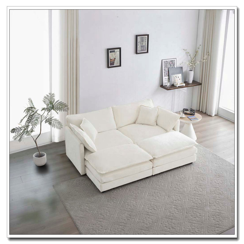 Canapé moderne en tissu pour salon, siège profond rembourré de grande taille, Blanc + 2 sièges + 2 chaises