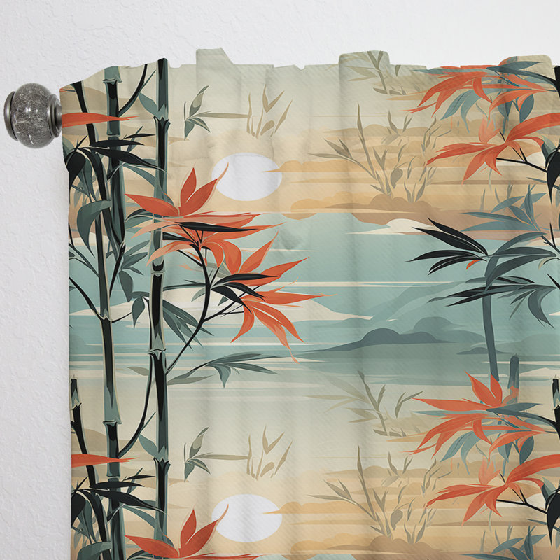 Mirage de bambou vert et orange motif tropical I - Rideau floral - Velours obscurcissant - 1 panneau, L 52 po x L 95 po