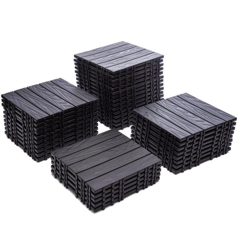 Paquet de 76 tuiles de terrasse à emboîtement 11,42 po x 11,42 po - Revêtement de sol en plastique grain de bois 3D de 68,80 pieds carrés pour l'extérieur