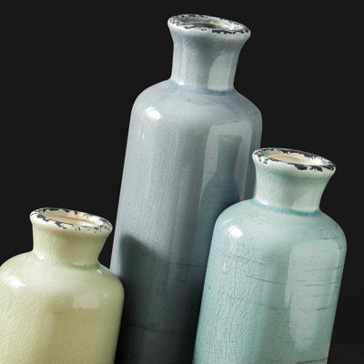 Ensemble de vases en céramique multicolores pour décor de table, de tablette et de manteau de cheminée (ensemble de 3)