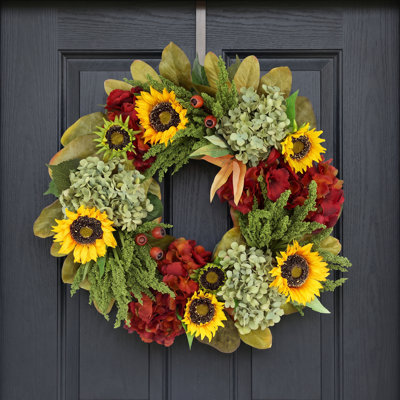 Alma 26" Sunflower and Hydrangea Fall Wreath