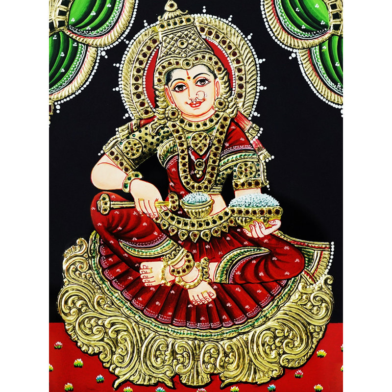 Déesse indou Annapurna (Parvati) | Couleur traditionnelle avec or 24 carats | Avec cadre