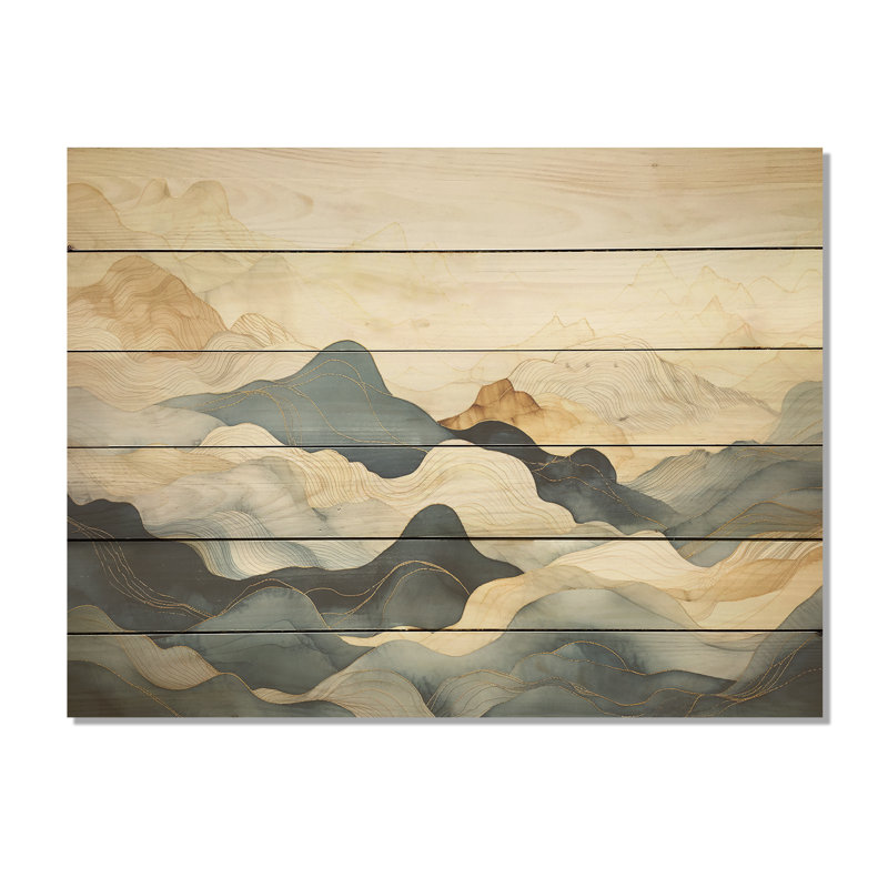 Majestic Mountain Peaks I - Mountains Wood Art On Natural Pine Wood, 24" H x 32" W