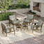 Ensemble de conversation d'extérieur en teck pour quatre personnes avec coussin et deux tables d'appoint-738850613-738850615