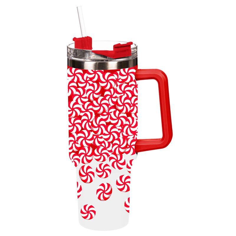 Tasse en acier inoxydable à double paroi avec boîte-cadeau et paille Peppermints, 30 oz