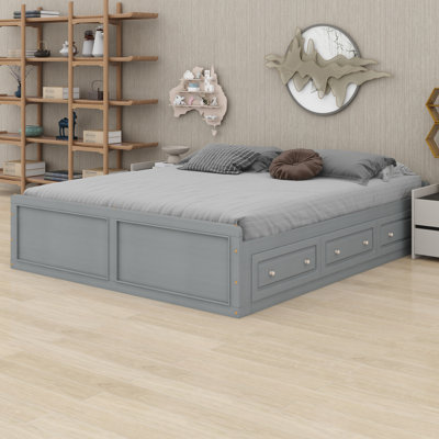 Wood Platform Bed Frame With 6 Drawers
