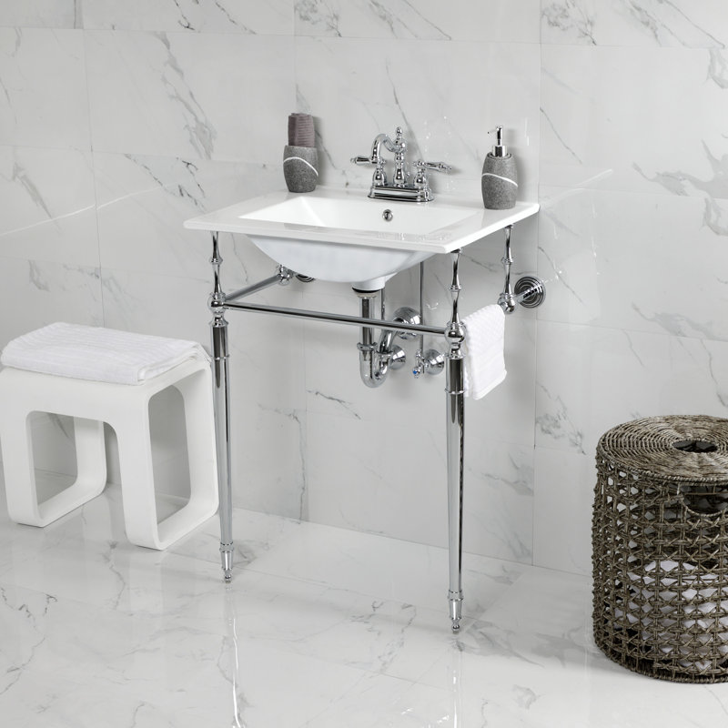 Robinet de salle de bain central à 4 poignées à fixation sur comptoir à 3 trous Kingston avec robinet escamotable en plastique Kingston