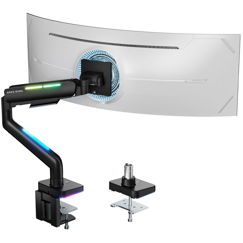 ARES WING Single Monitor Arm Desk Mount Heavy Duty RGB Light, Black