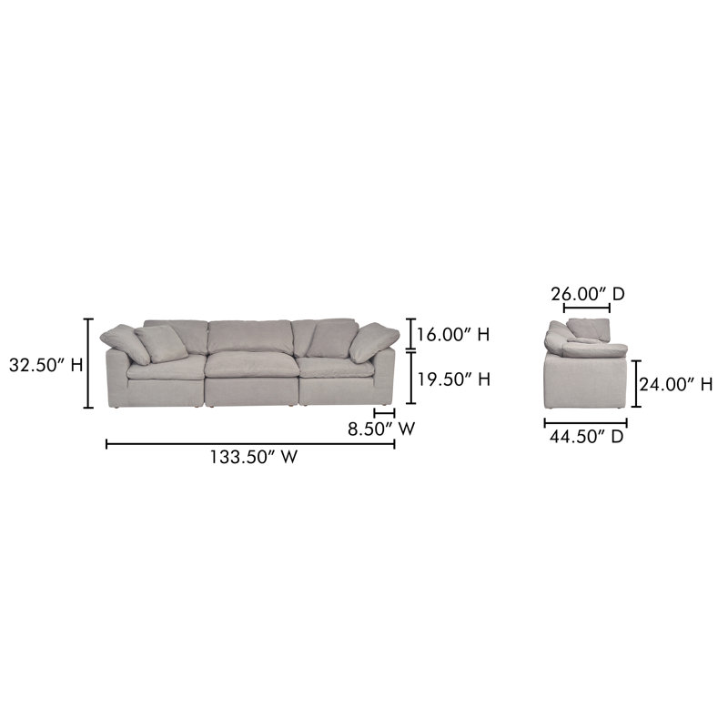 Clay MODULAR SOFA PERFORMANCE FABRIC LIGHT GREY, Light Gray