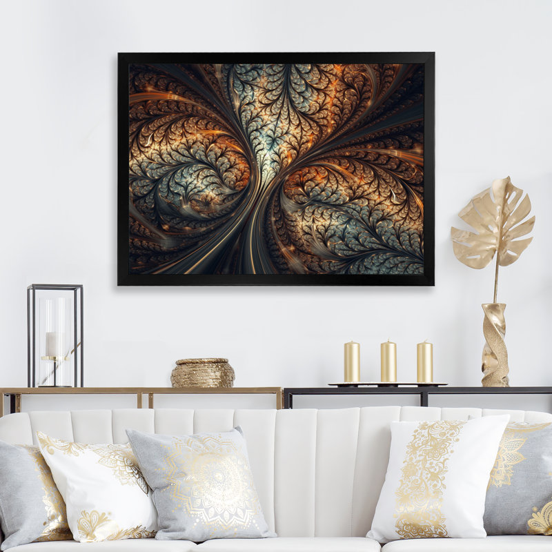 Fusion fractale bleue et orange IV - impression, Cadre photo noir, H 16 po x l 32 po x P 1 po
