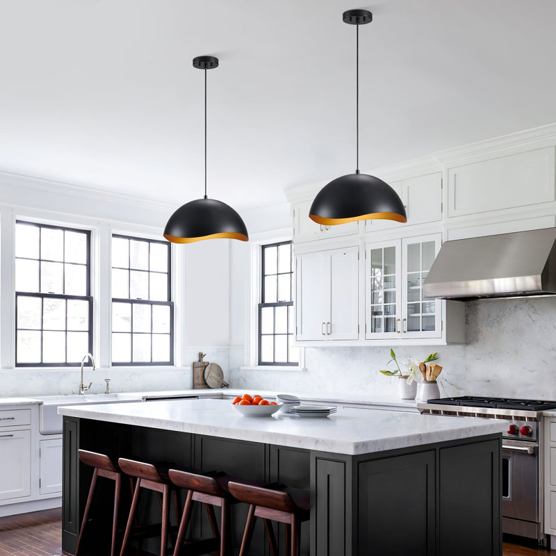 1 - Light Dome Pendant Unique Metal Single Modern Pendant Light Black and Gold, Matte Black