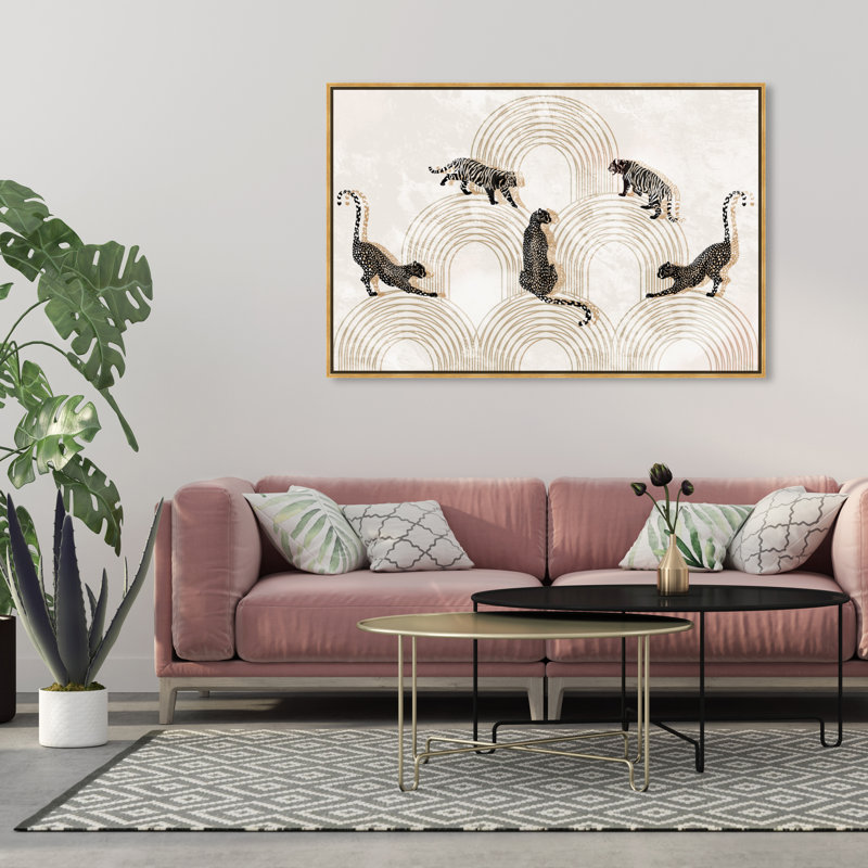 Elegant Art Deco Tigers And Leopards Print by Oliver Gal, 36" H x 54" W, Gold Framed