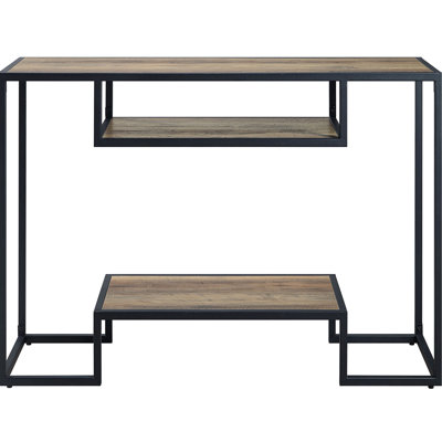 Rectangular Rustic Oak Console Table With Shelving - Modern Industrial Look Shelves For Versatile Use In Living Room