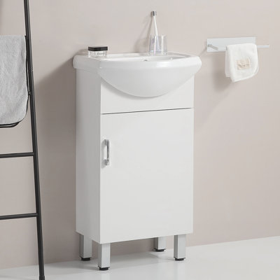 Élégant meuble-lavabo blanc de 18 po: mini-armoire compacte avec lavabo en céramique, idéale pour les salles d'eau et les petits espaces