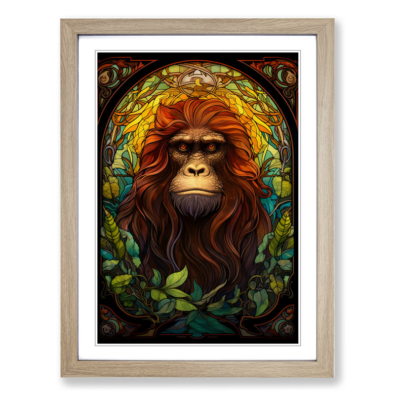 Orangutan Nouveau - Single Picture Frame Print on Wood, Oak, 34cm H x 25cm W x 2cm D