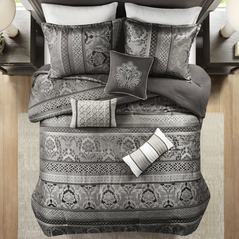 Édredon - Literie douce 7 pièces pour très grand lit gris, Édredon de très grande taille et 6 pièces suppl, Gris