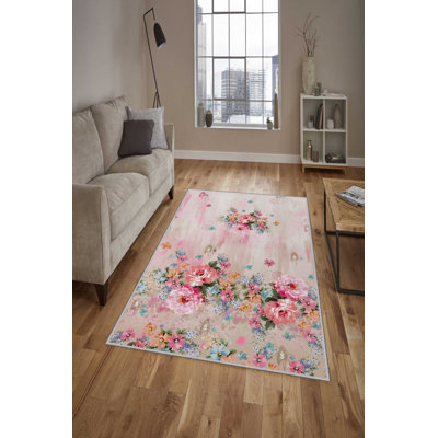 Tapis tissé élégant (4 x 6 pi), 100% polyester, d'une hauteur de poils de 0,4 po | Antibactérien, antidérapant sous la surface | Lavable à la machine, impression numérique 3D | Parfait pour le salon, la chambre à coucher et la décoration intérieure