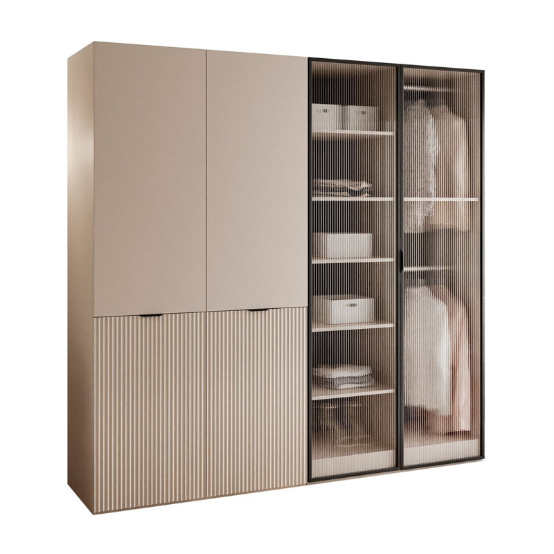 Manufactured Wood Wardrobe, Sandy Beige/Fluted Glass
