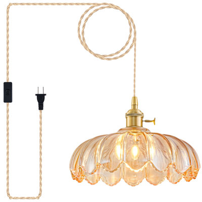 Plug in Vintage Pendant Light with Flower Glass