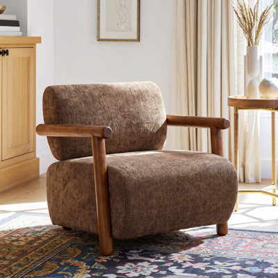 Chaise d'appoint rembourrée texturée avec accoudoirs ronds en bois massif Zayden