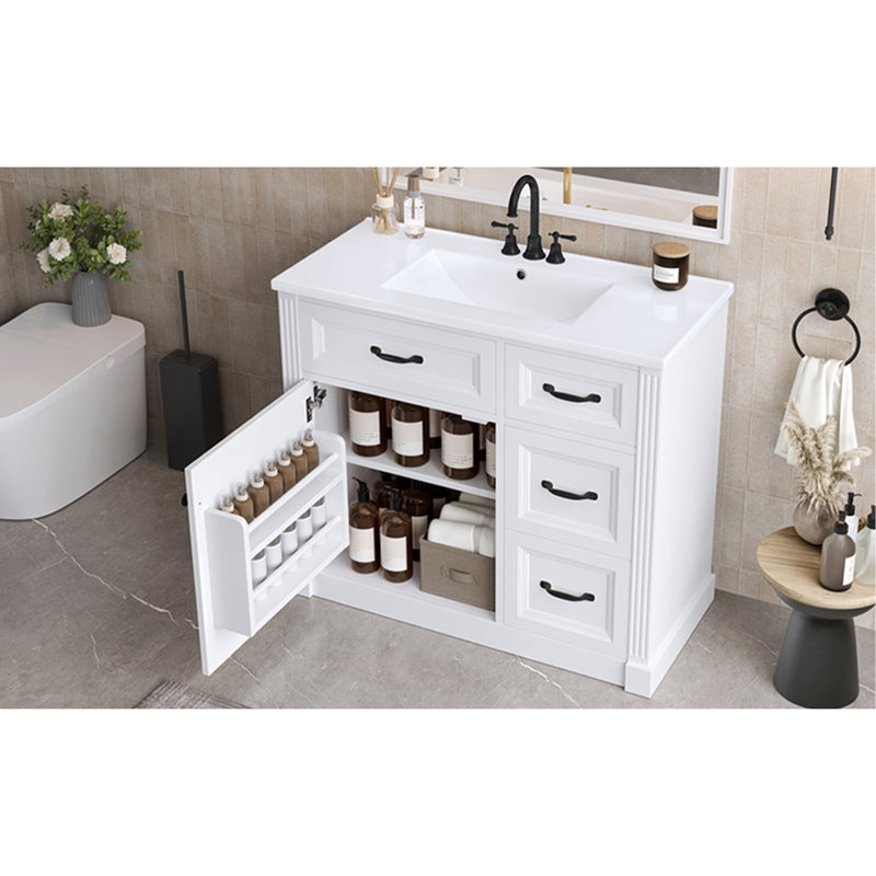 Meuble-lavabo de 36 pouces avec lavabo, armoire avec 4 tiroirs, porte à fermeture douce et tablette réglable, lavabo en céramique, meuble-lavabo moderne pour l'organisation de la salle de bain, finition blanche