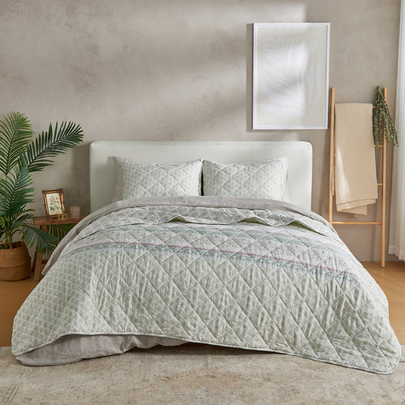 Ensemble de courtepointe réversible d'inspiration florale Boho, Courtepointe très grand et 2 très grandes taies