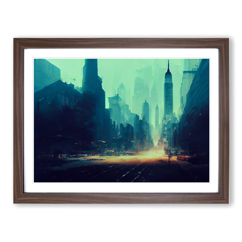 New York City Skyline Vol.3 Abstract - Single Picture Frame Print, 25cm H x 34cm W, Walnut