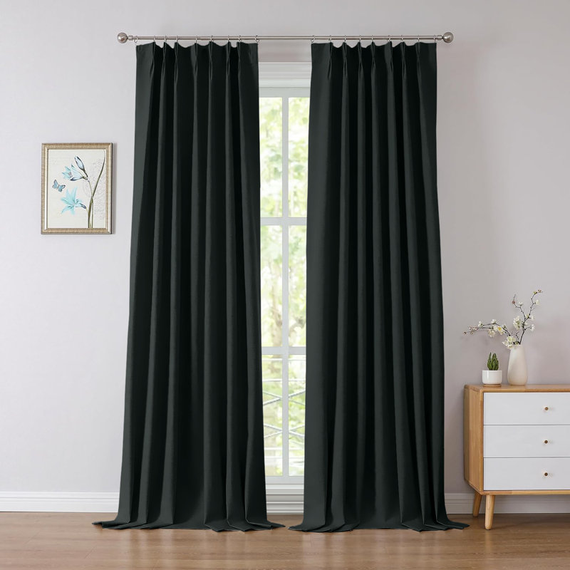 100% Polyester Room Darkening Pencil Pleated Blackout Curtain & Drapes, 168cm Width x 228cm Drop, Black