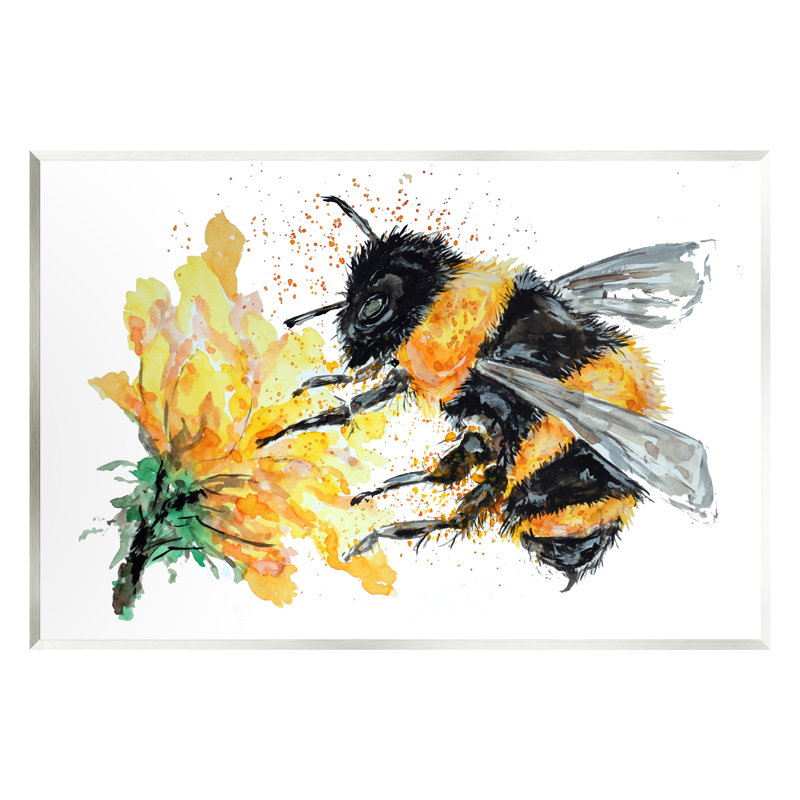 Stupell Industries, abeille et fleur jaune, art mural par Sebastian Grafmann, H 13 po x l 19 po x P 0,5 po