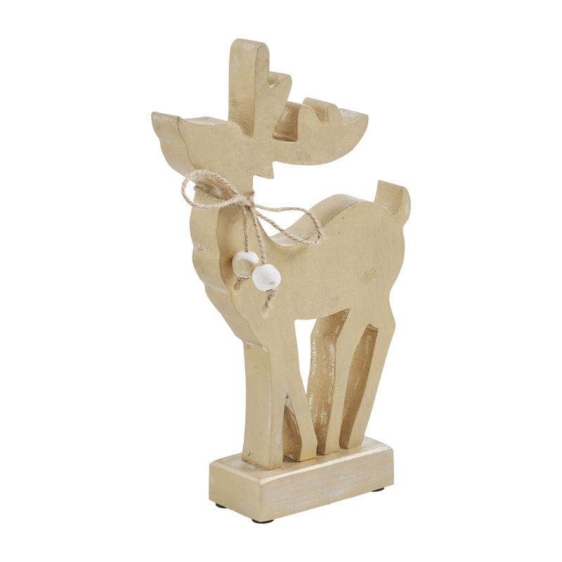 Joli cerf en bois doré brossé, H 16 po x l 10 po x P 2 po