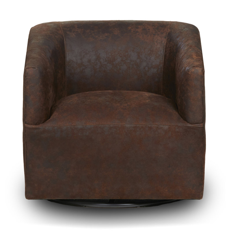 Fauteuil d'appoint pivotant en cuir Bergholt, Cuir véritable brun