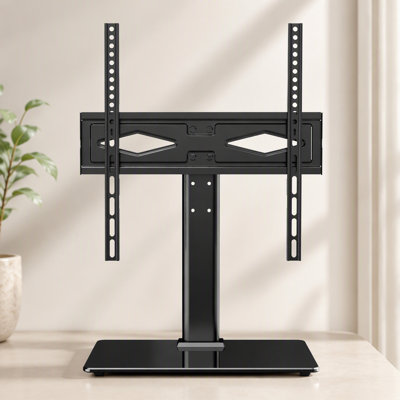 Support de meuble télé, meuble télé pivotant universel pour téléviseurs de 32 à 55 pouces, meuble télé portatif à hauteur réglable avec base en verre trempé pour chambre à coucher, salon