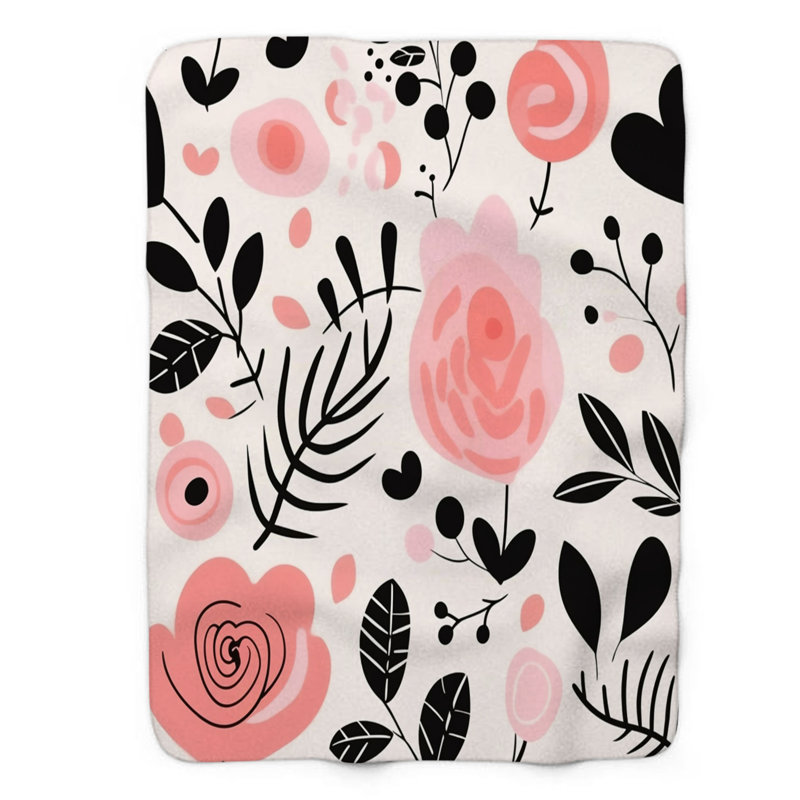 Black Bloom - 1 Piece Premium Blanket, 50" W x 60" L