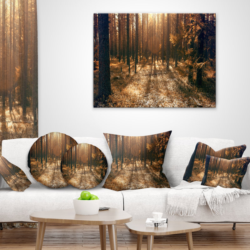 Photo de forêt foncé foncé - Coussin imprimé forêt, 18 po x 18 po, Coussin décoratif