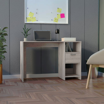 Bureau d'ordinateur avec 1 tiroir et 2 tablettes de rangement ouvertes