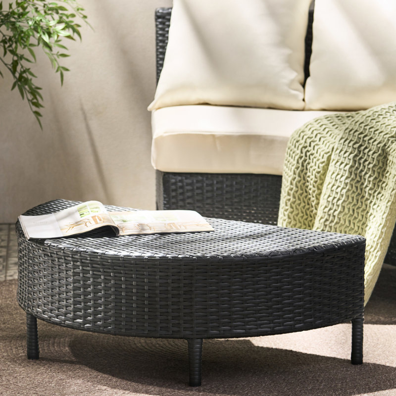 Table basse demi-ronde grise pour l'extérieur, l 36,48 po, P 17,83 po, H 11,86 po, sans assemblage, table de poids limite de 270 lb, gris, assemblage, roulement
