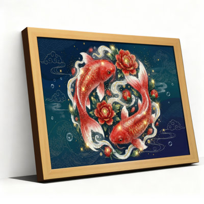 «Koi Fish and Peony», ensemble de 1 reproduction d'art sur toile tendue sur toile
