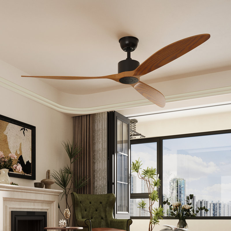 65" Modern Ceiling Fan With Reversible DC Motor And Walnut Blades, 6 Speed Settings, 1/4/8 Hour Timer